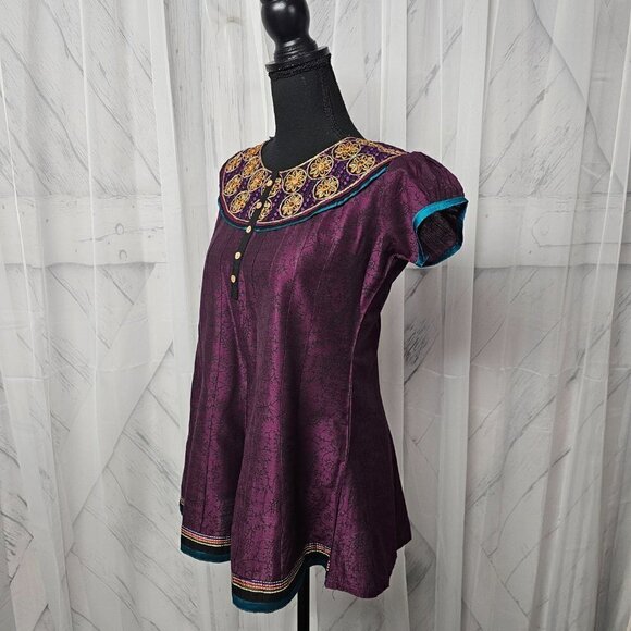 NWT Pothy's Purple Orange Floral Embroidered Ethnic Boho Babydoll Blouse Size XL - Picture 10 of 14